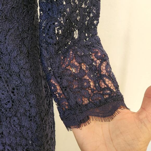 ADRIANNA PAPELL Navy Blue Floral Lace 3/4 Sleeve Evening Gown Maxi Dress Size 4 - Picture 11 of 13